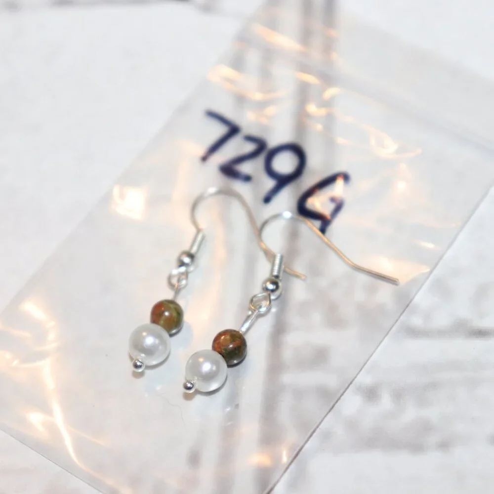 🧡🔮🌿 UNAKITE & PEARL DANGLE EARRINGS · 1.25